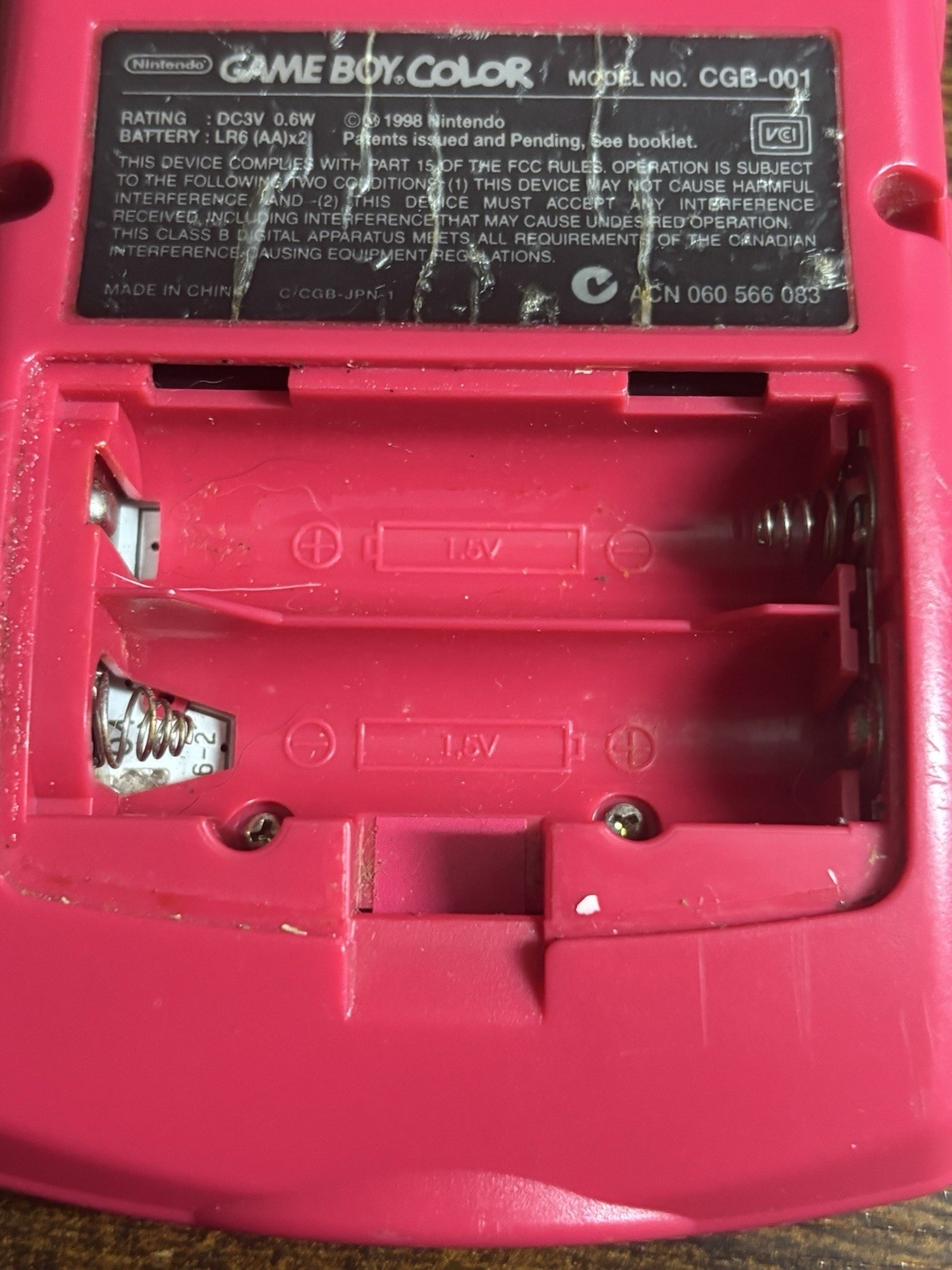 Nintendo Game Boy Color Berry Pink Handheld System CGB-001 – With Battery Cover!