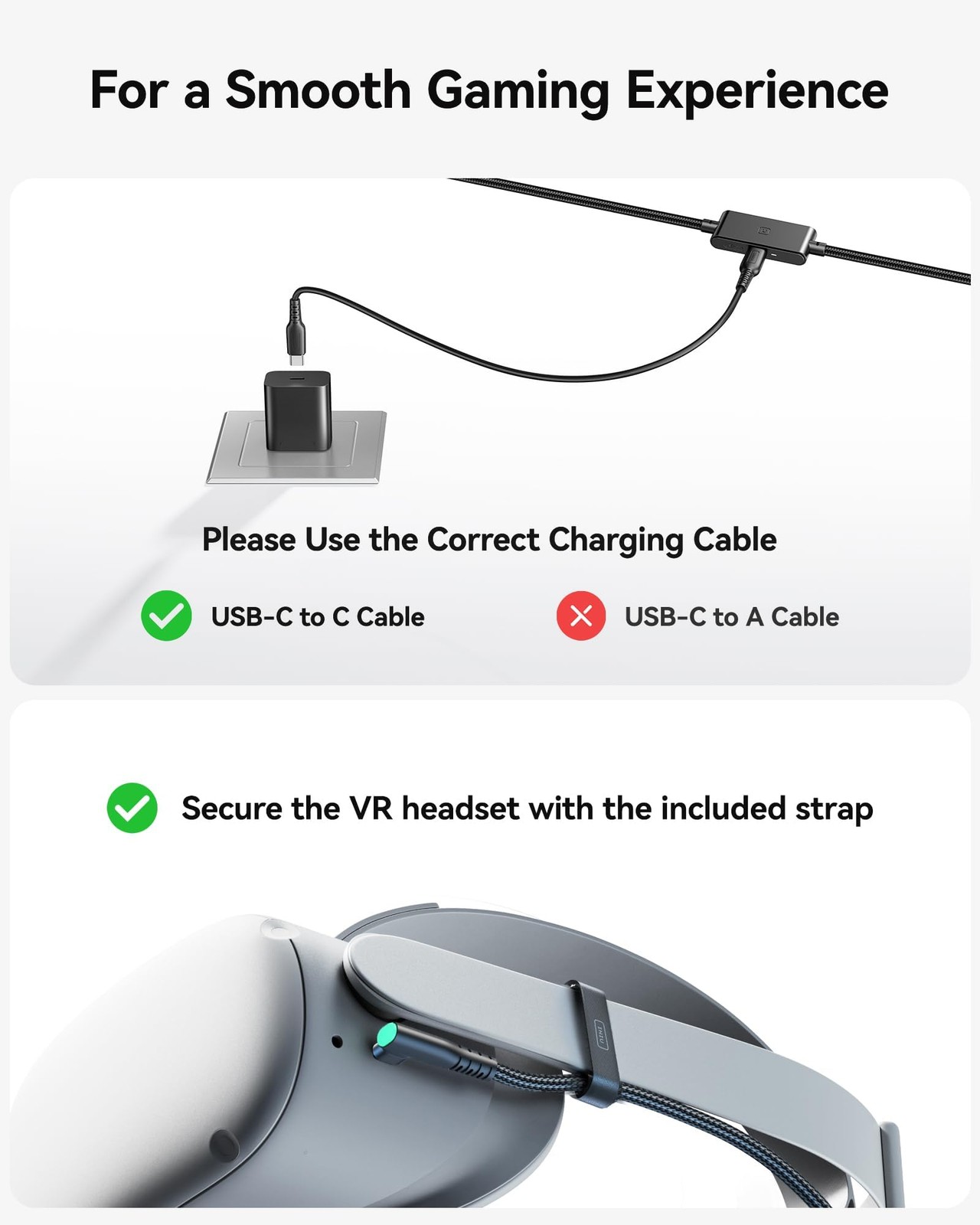 INIU VR Link Cable with Separate Charging Port, 16FT High 16 feet, Black