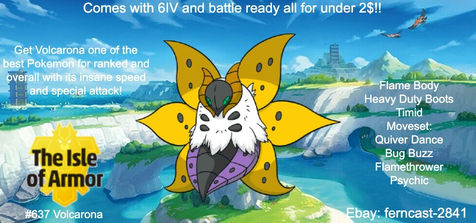 Pokemon Sword And Shield Shiny Volcarona 6IV Battle Ready Fast Delivery