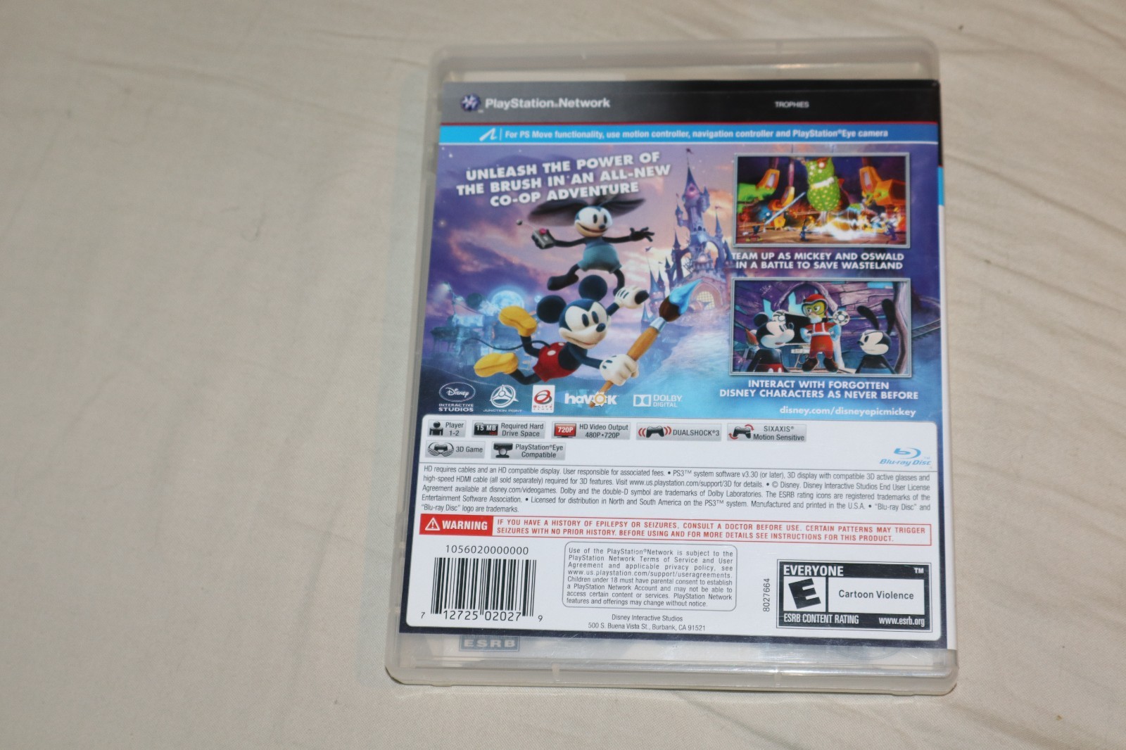 Sony Playstation 3 PS3 Epic Mickey 2 The Power of Two Case and Manual ONLY