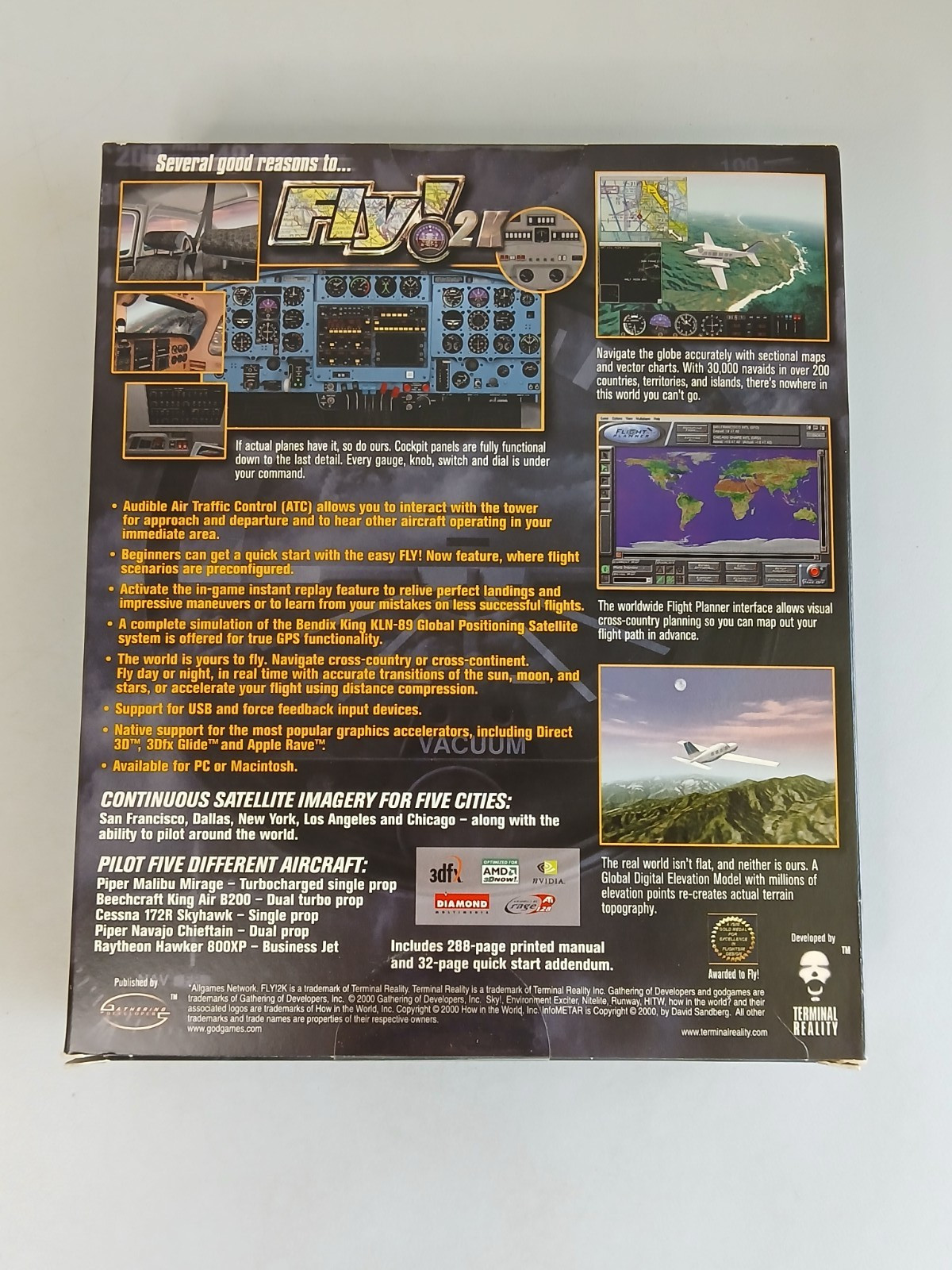 FLY!2K Terminal Reality 2000 Flight Simulation PC Game CD-ROM ~ Sealed Big Box