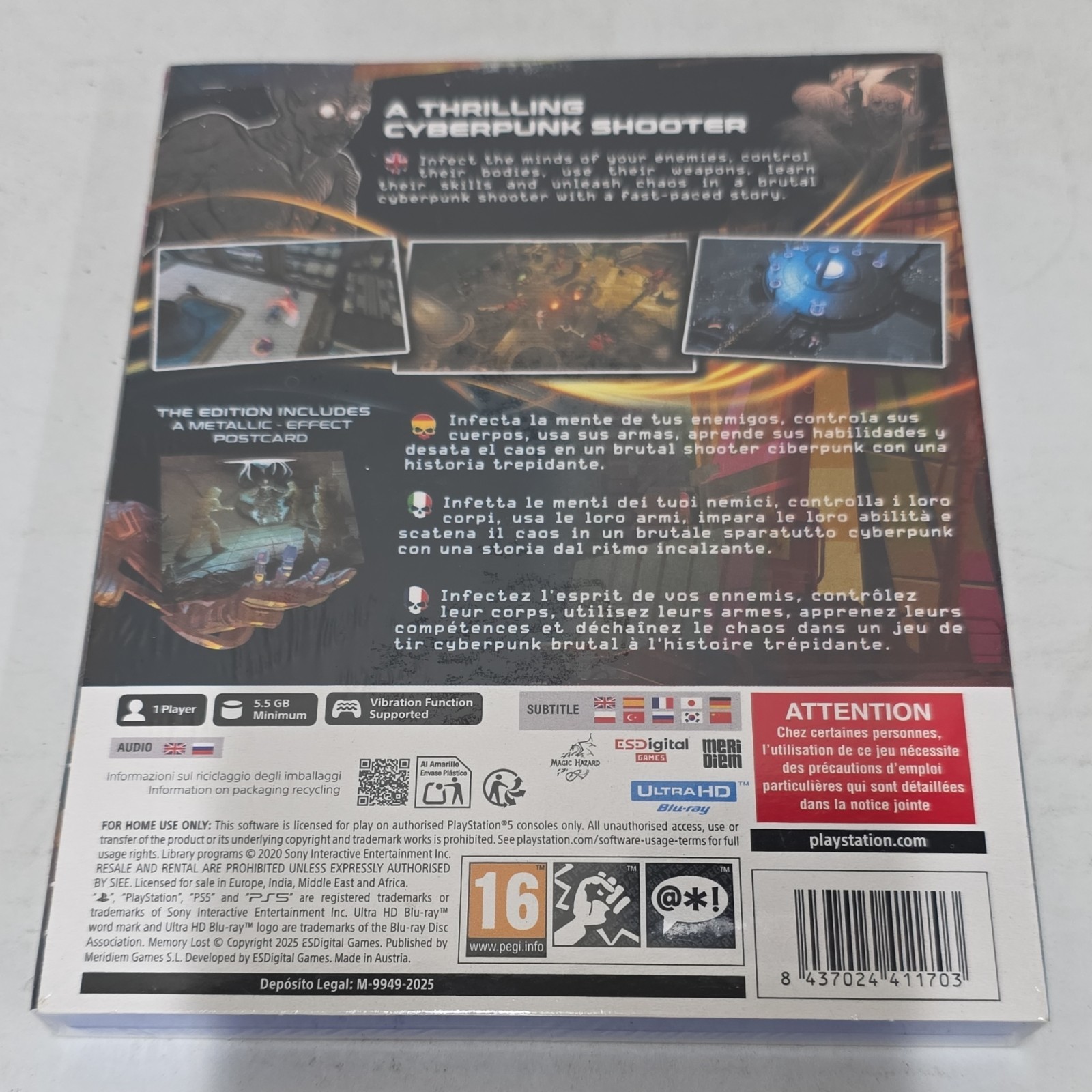 Memory Lost Shift Edition PS5 PEGI 16 ESDigital Meridiem Metallic Postcard