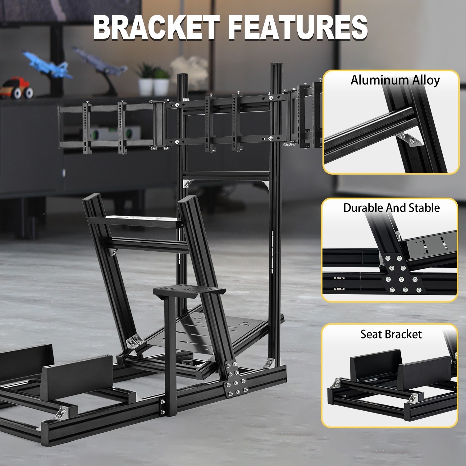 Marada Sim Racing Cockpit Stand with Monitor Bracket Fit Logitech G29 G920 G923