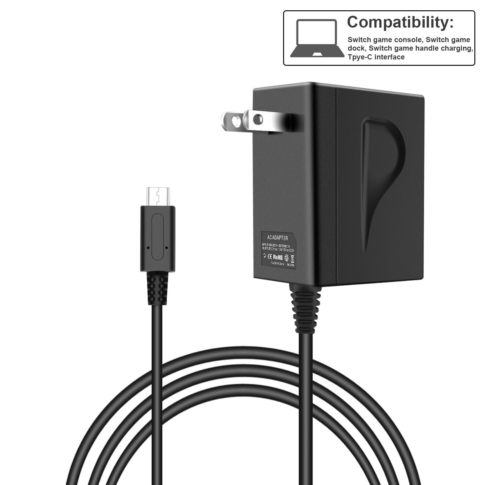 For Nintendo Switch AC Power Adapter Charger HAC-002 Home Wall Travel US Cable