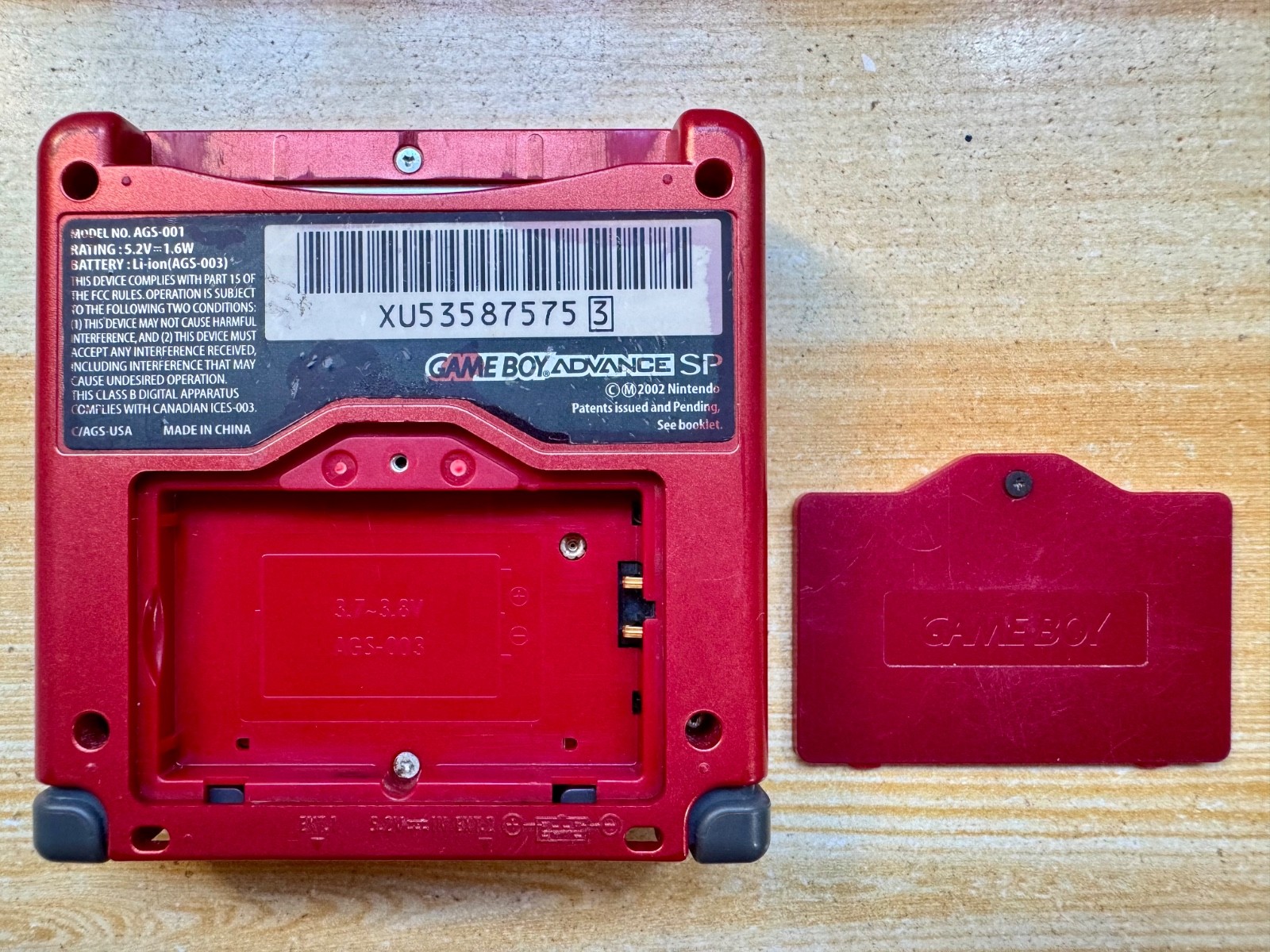 Nintendo Gameboy Advance SP AGS001 Flame Red Handheld w/ USB Cable & Battery