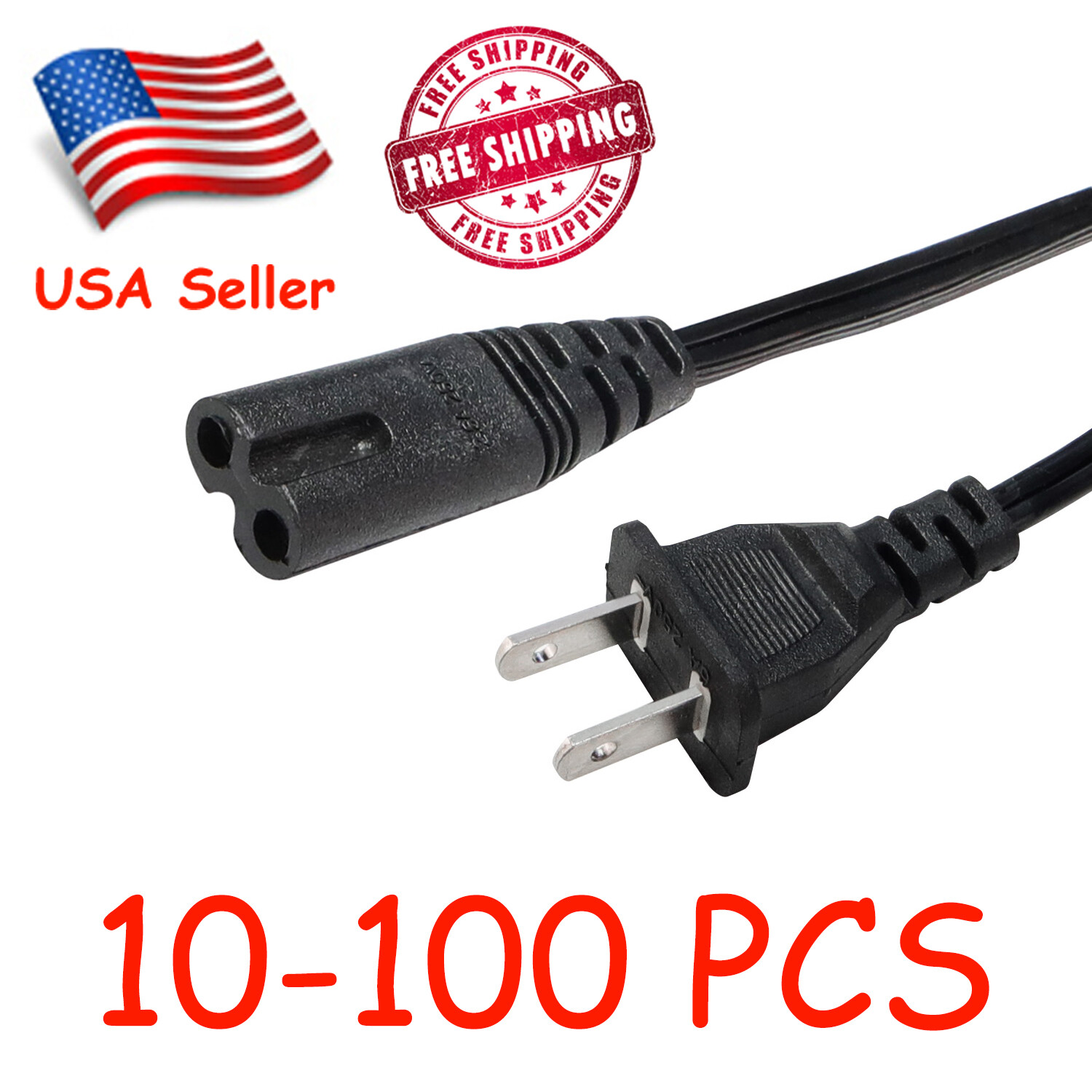 Lot of 1-100 Standard 6ft 2-Prong AC Power Cord/Cable for PS2 PS3 Slim Laptop