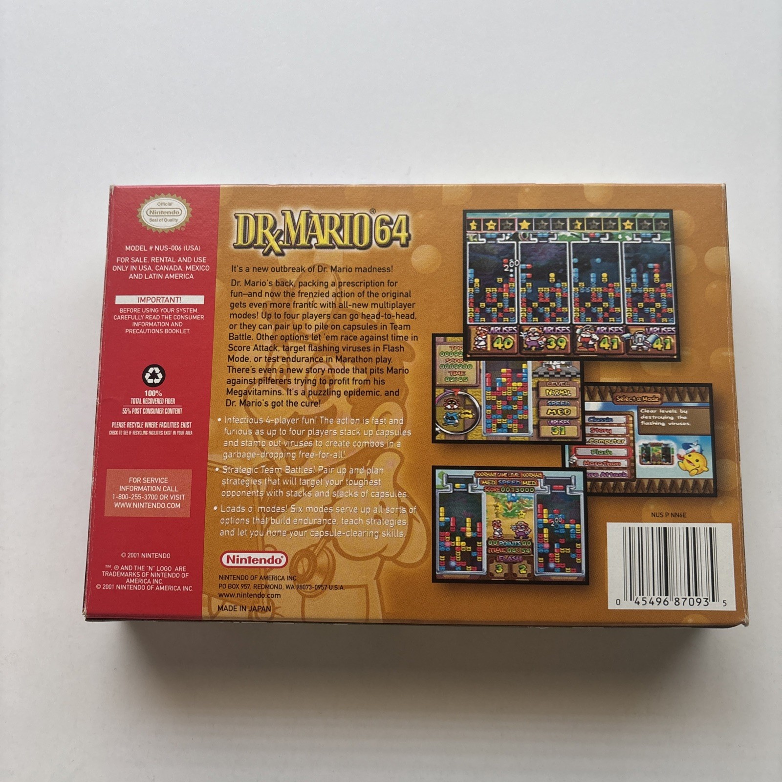 Dr. Mario Nintendo 64 N64 Authentic Complete In Box CIB Tetris Tested Mint Cart
