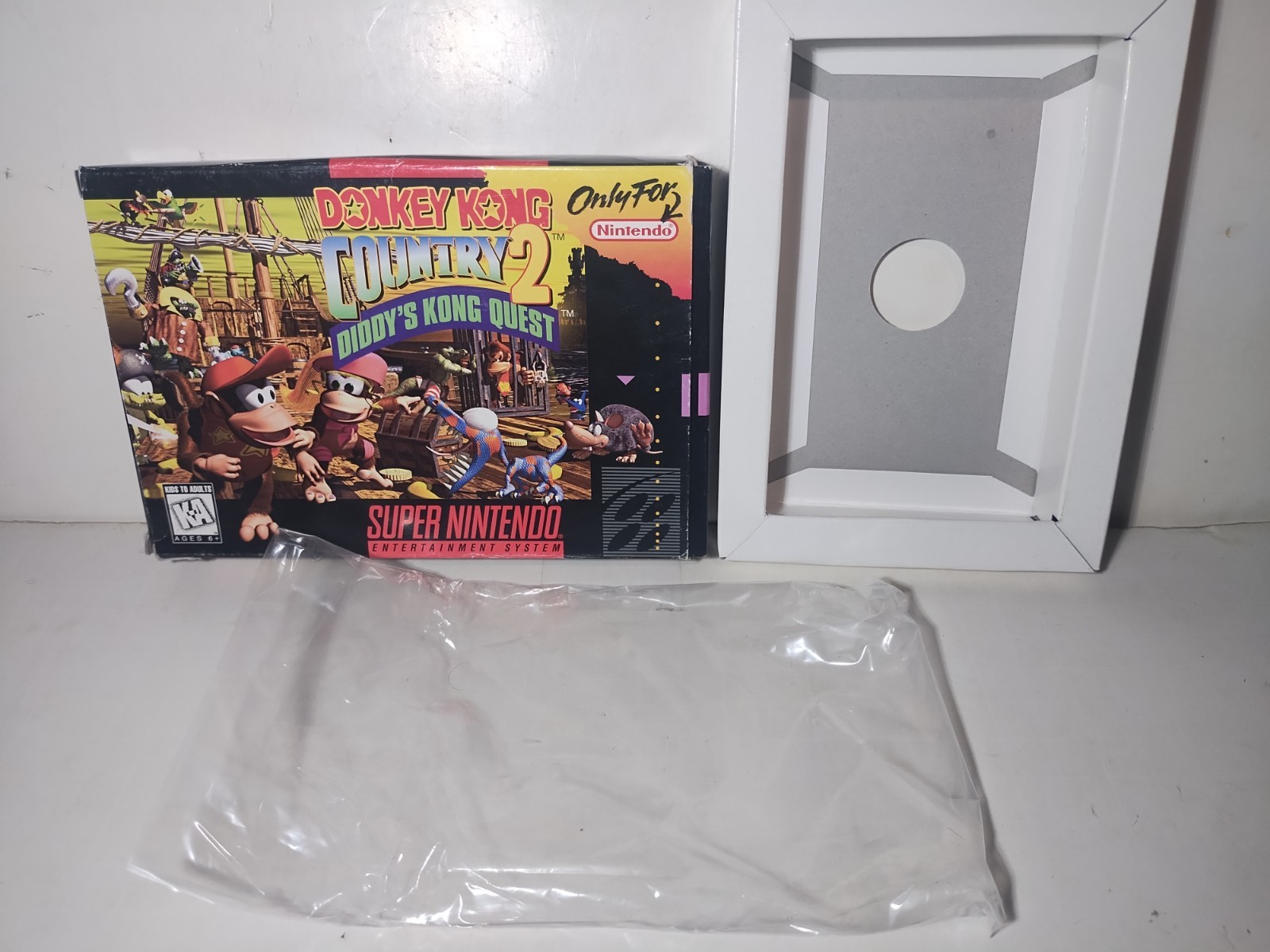 Empty Donkey Kong Country 2 Super Nintendo SNES Game Box, Tray & Bag