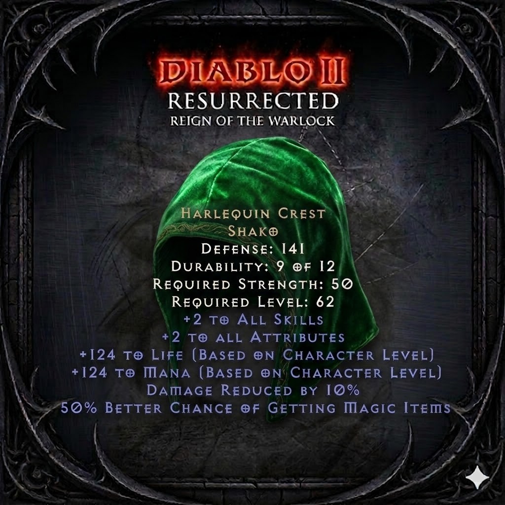 DIABLO 2 RESURRECTED ITEMS RUNES RUSH UNIQUES ENIGMA ROTW LADDER13 D2R WARLOCK