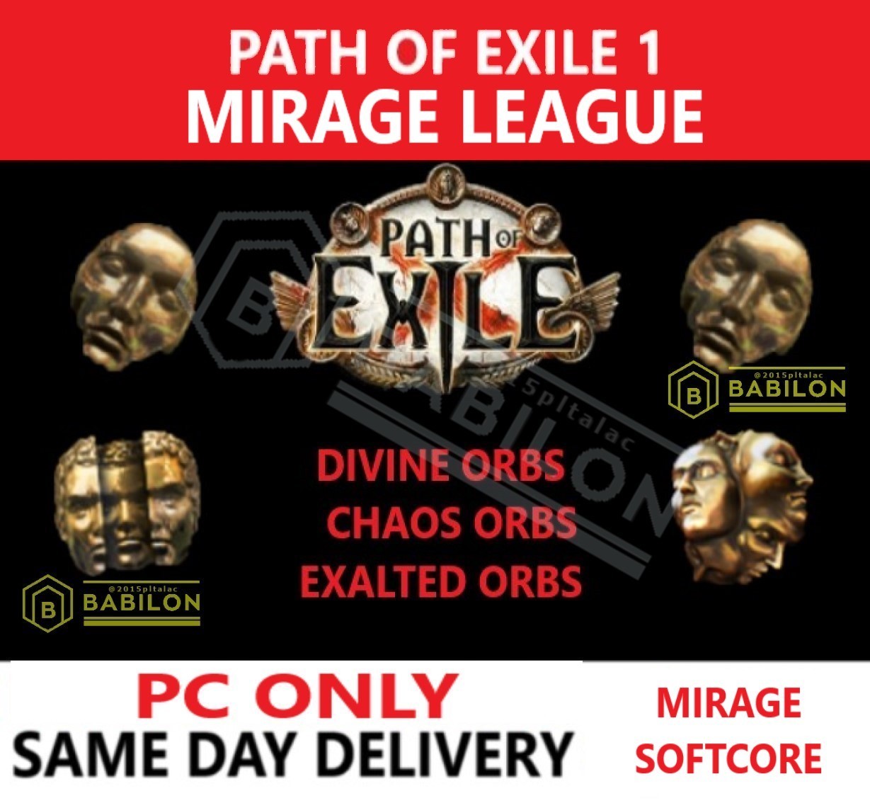 PATH OF EXILE 1 MIRAGE LEAGUE SOFTCORE POE DIVINE CHAOS EXALTED ORBS ✅ PC ✅