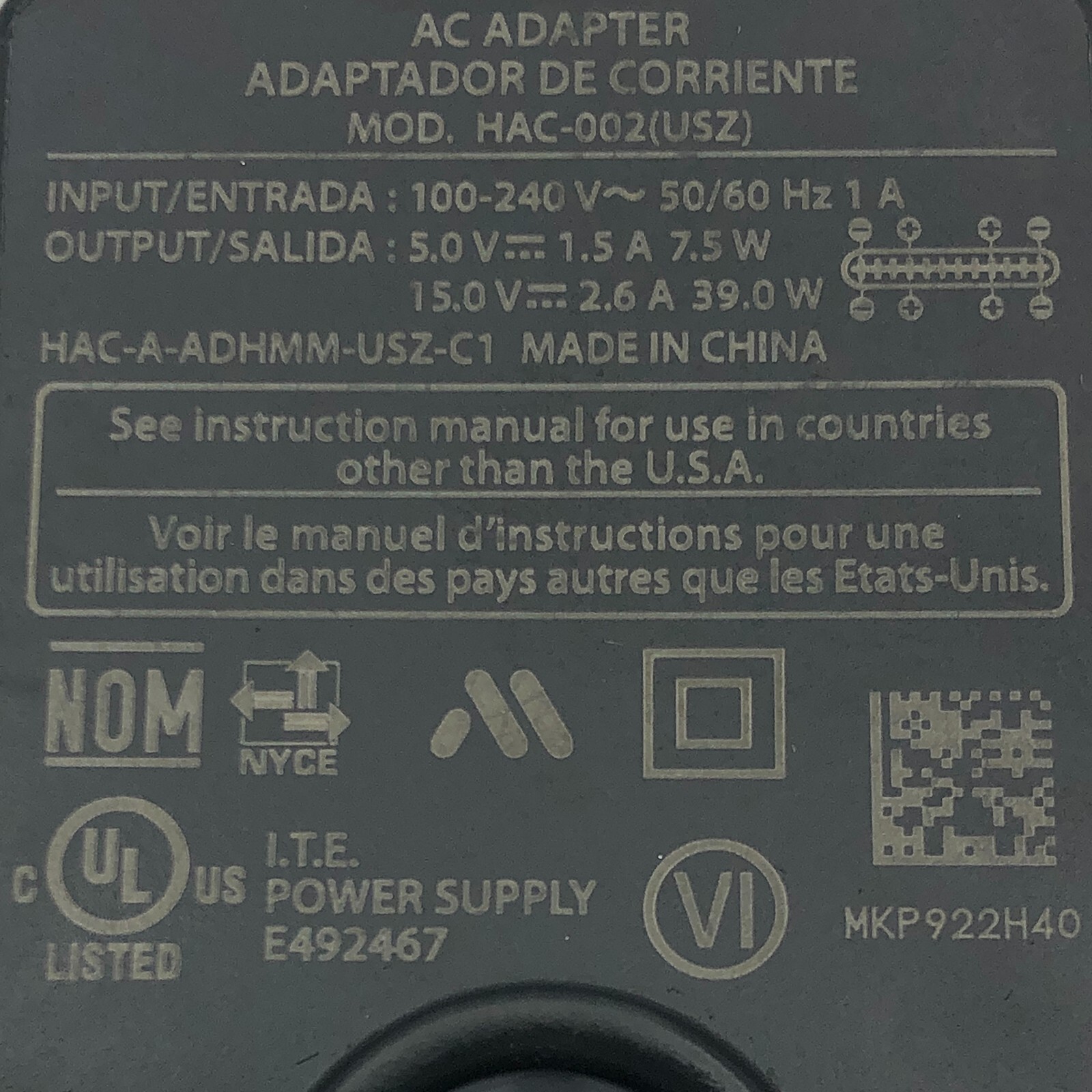 Genuine Nintendo Adapter HAC-002 for Switch Console Screen TV Dock Station OEM