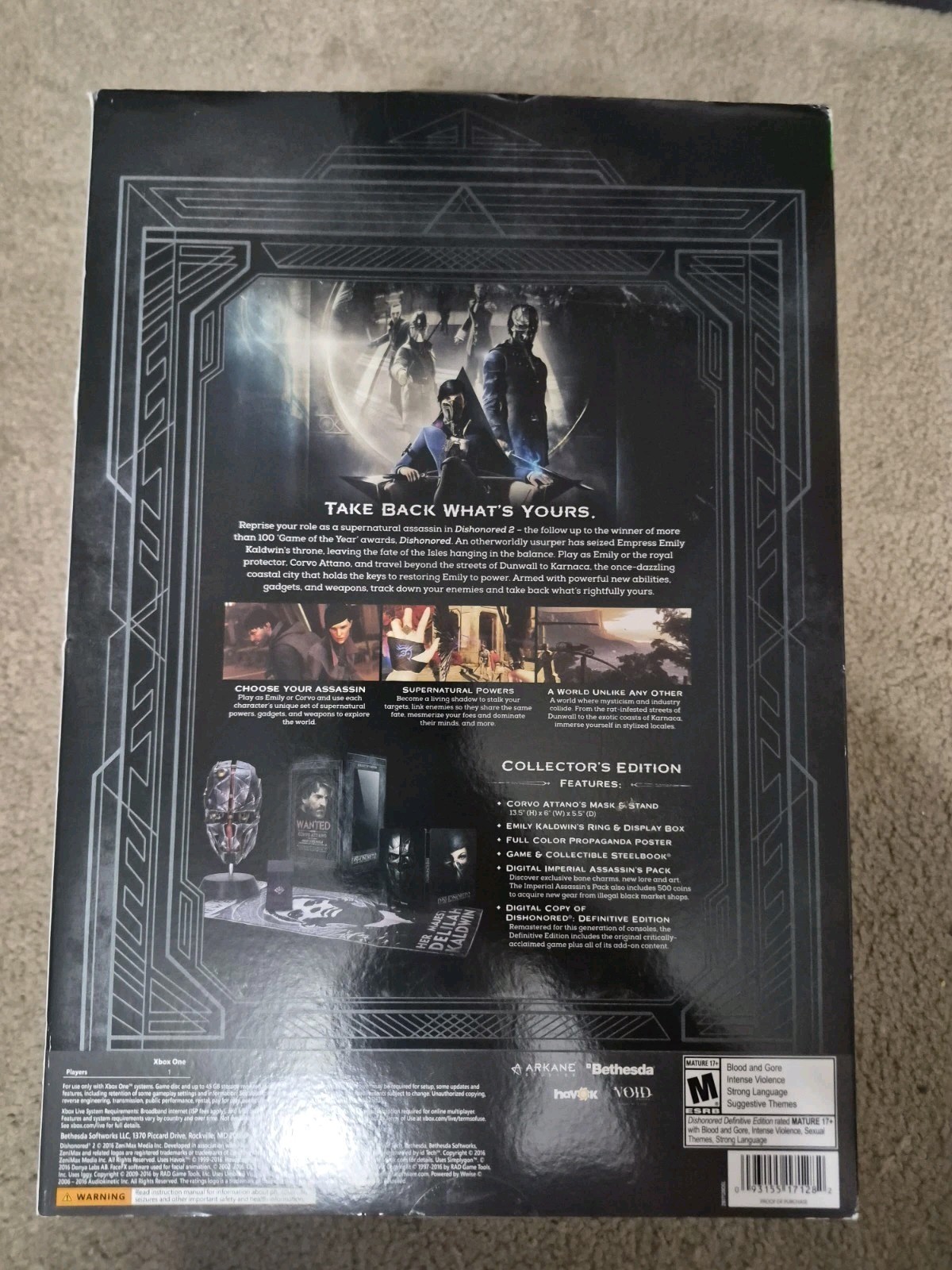 Dishonored 2 Corvo Attano Mask Only Collector’s Edition Xbox One No Game