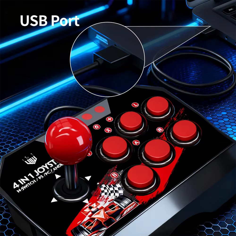 4 in 1 Retro Arcade Game Joystick Controller USB Wired for PS3/Switch/PC/Android