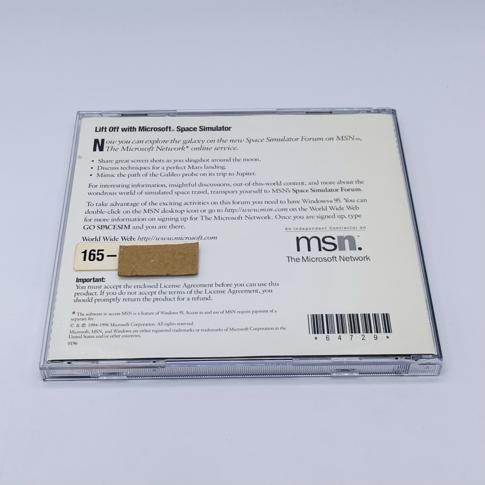 Vintage 1994 Microsoft Space Simulator MS-DOS Windows 95 CD-ROM PC CIB w/ Manual