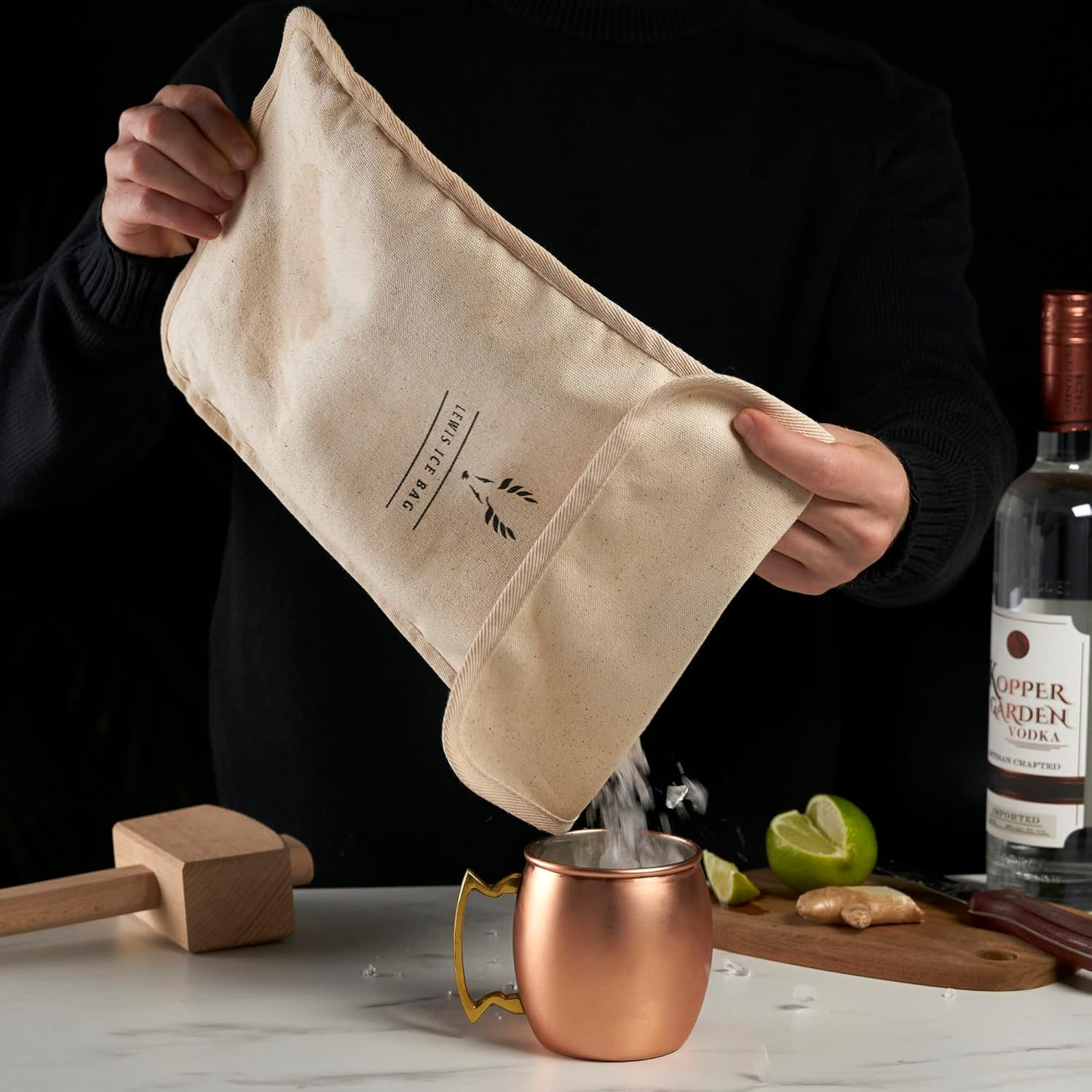 Bartender’S Lewis Ice Bag – Extra Large Professional Grade Canvas Ice Crushing B