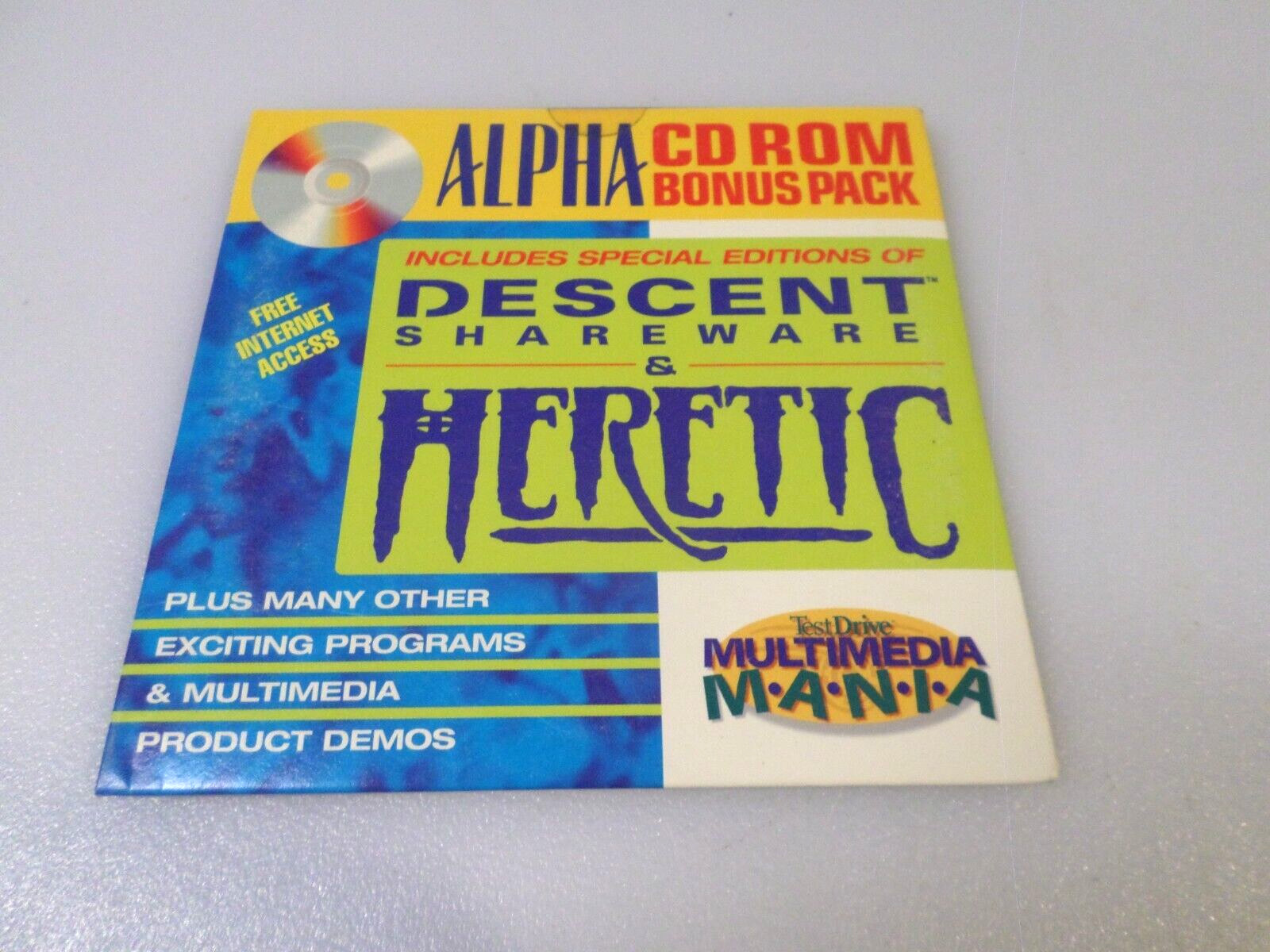 ALPHA CD-ROM BONUS PACK – DESCENT (Shareware) & HERETIC – (1995, PC) + DEMOS-NEW