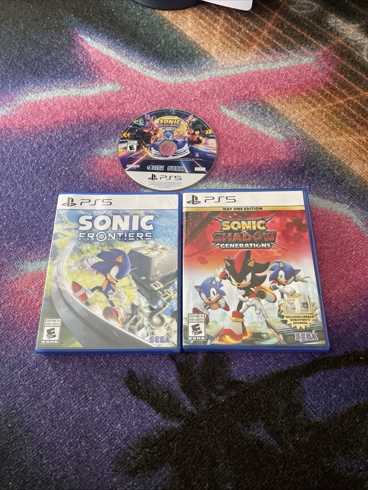 Sonic racing crosswords, sonic x shadow generations , sonic frontiers ps5 lot