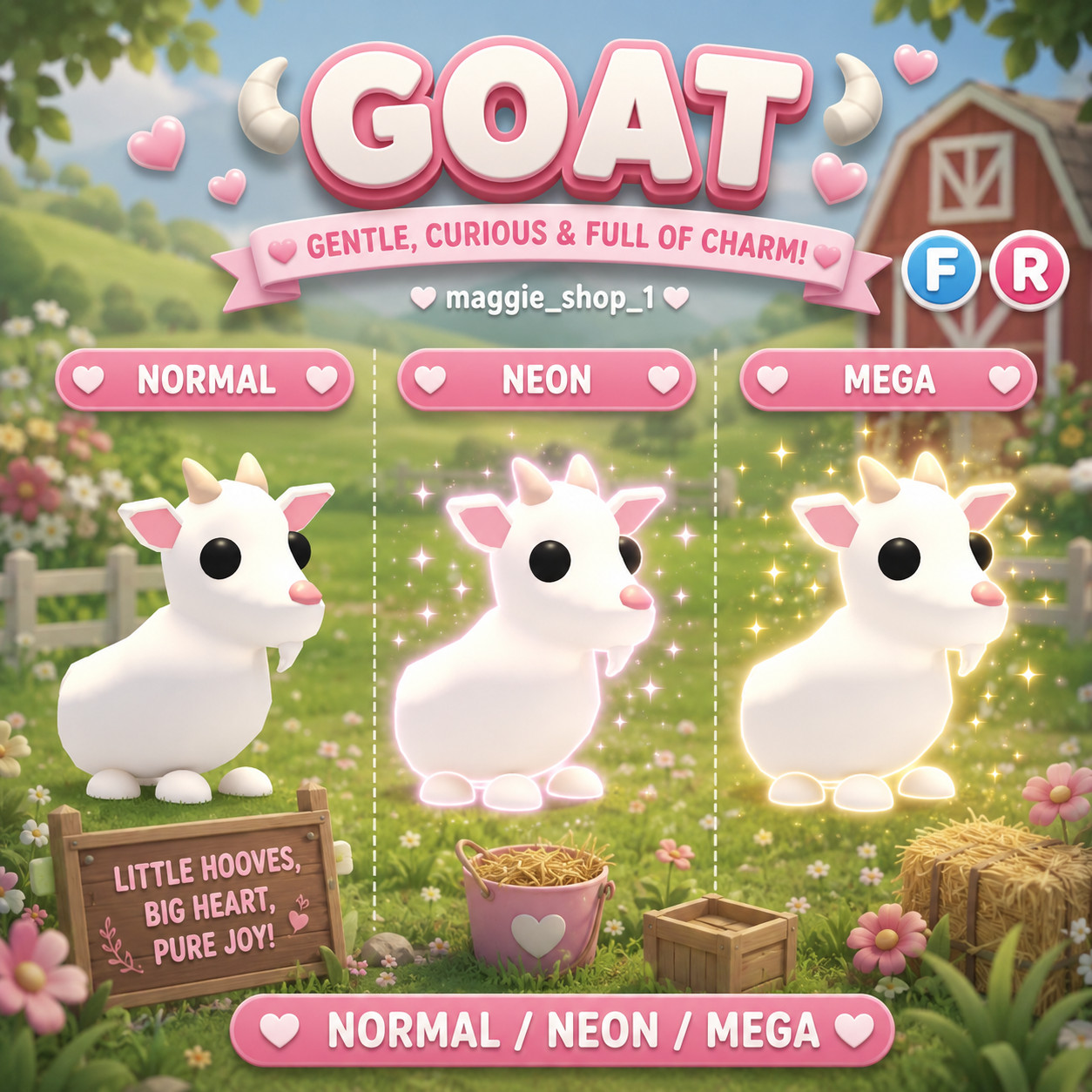 Goat FR Normal/Neon /Mega ✨ Adopt From Me Today ✨ Top Picks