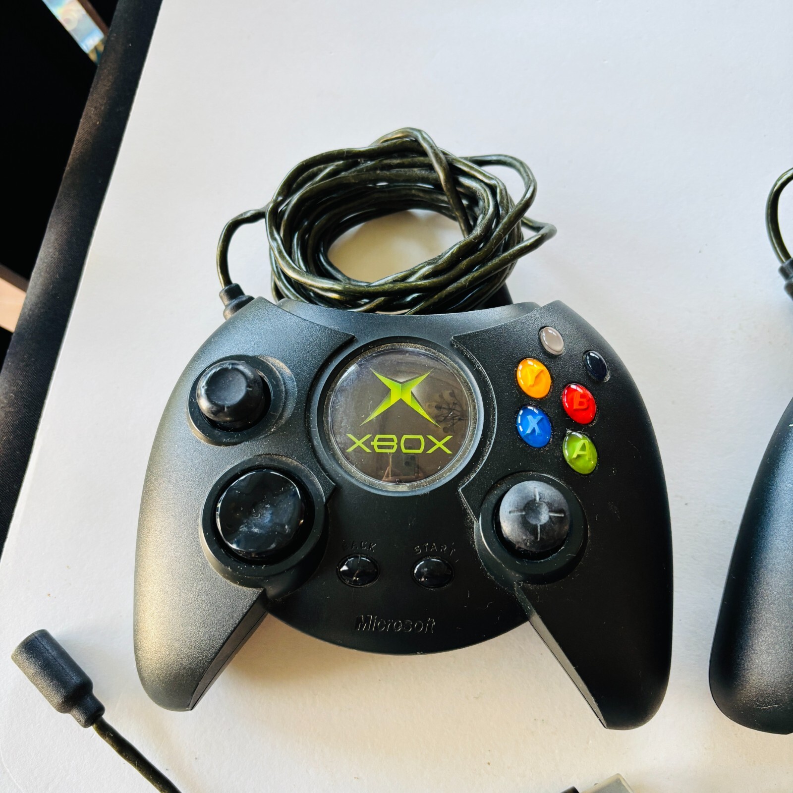 2 Original Xbox OEM “Duke” Black Controller with Breakaway Cables Cleaned TESTED