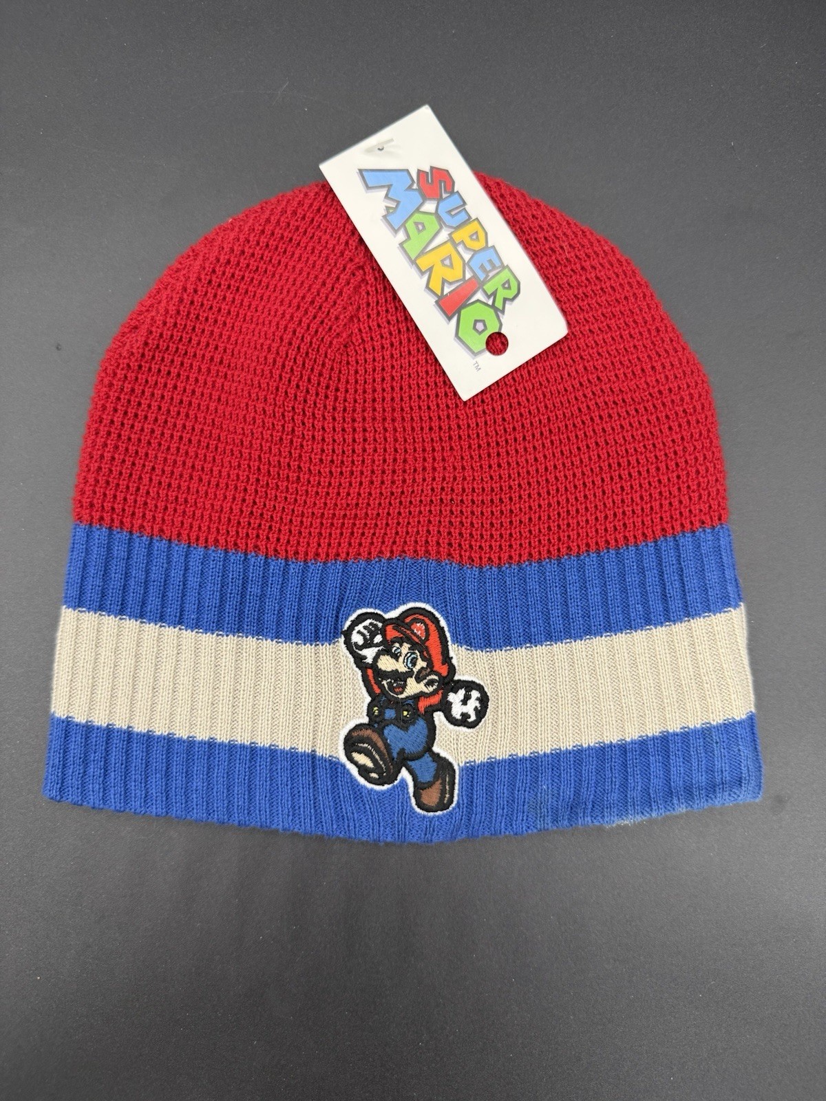 Nintendo Super Mario Mario Red Blue Knit Beanie Hat Video Game NWT