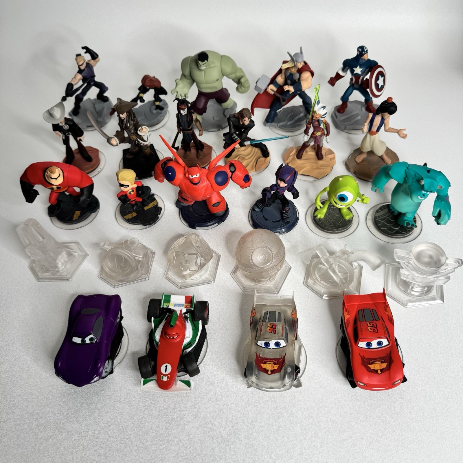 Disney Infinity Figures Lot of 27 Items Marvel, Star Wars, Baymax, Pirates, Cars