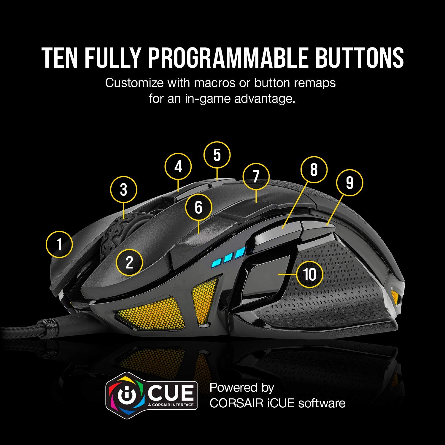 Corsair Nightsword Rgb Gaming Mouse For Fps Moba – 18000 Dpi – 10 Programmable