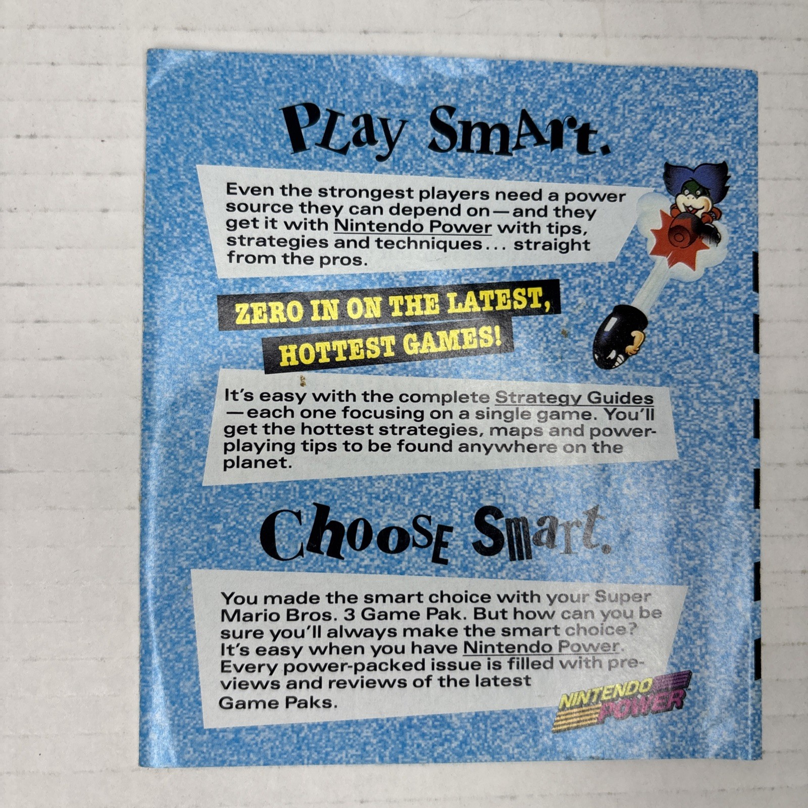 NES “Super Mario Bros. 3” Nintendo Power Fold-out INSERT {Unused}~ 1990~NICE!