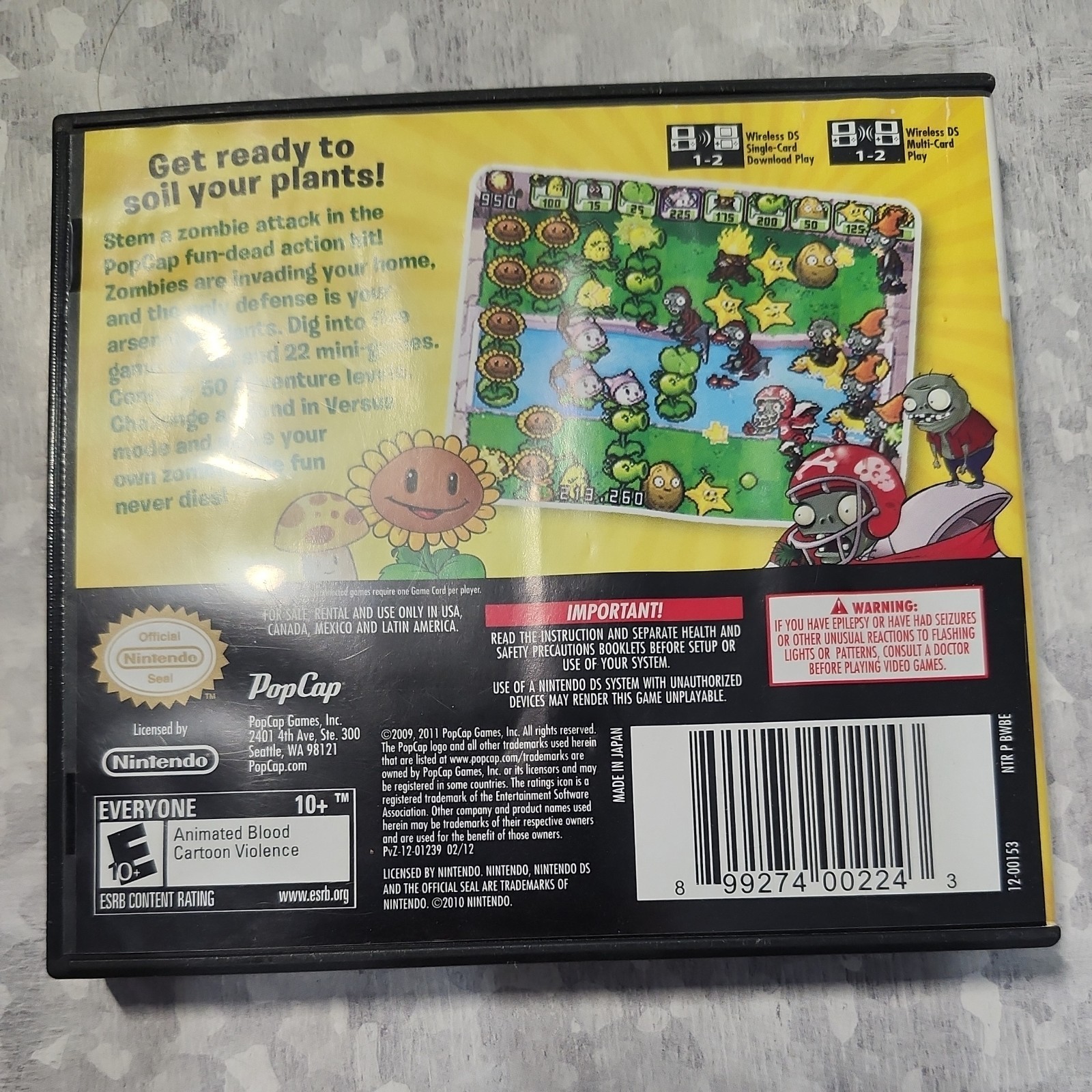 Plants vs. Zombies (Nintendo DS, 2011) No Game! Case And Manual Only!