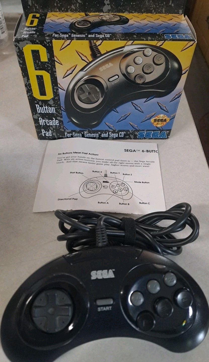 SEGA GENESIS CD 6-BUTTON MK-1653 FIRST PRINT VARIANT CONTROLLER IN BOX + MANUAL