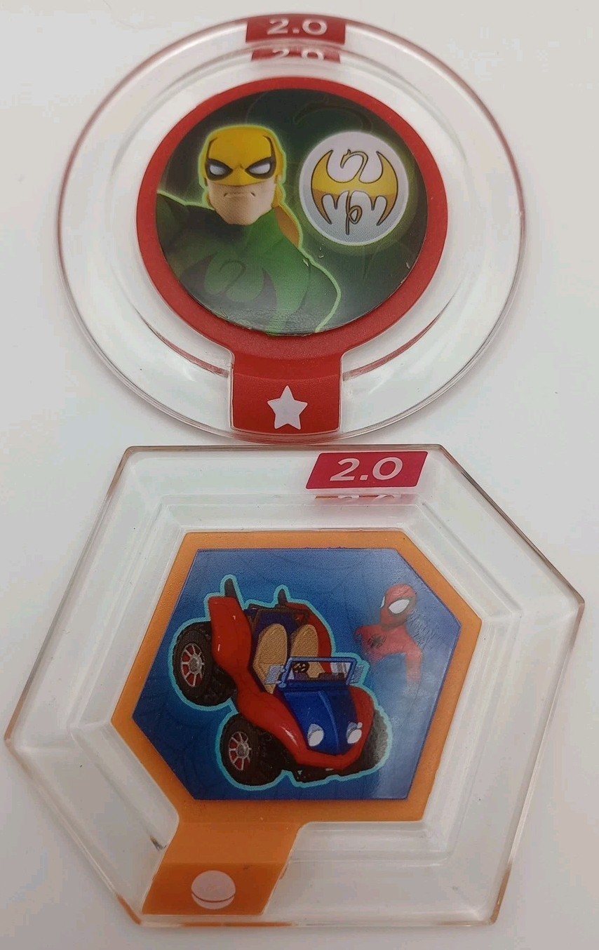 Disney Infinity 2.0 Power Discs Spiderman Buggy & Immortal Iron Fist New