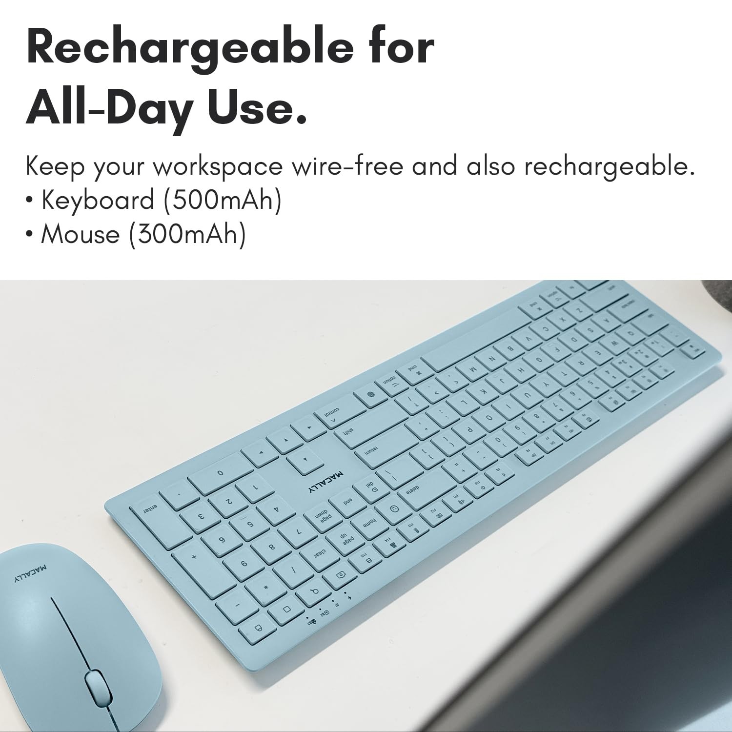 Macally Wireless Keyboard and Mouse Combo for Mac mini/Pro, iMac, Light Blue