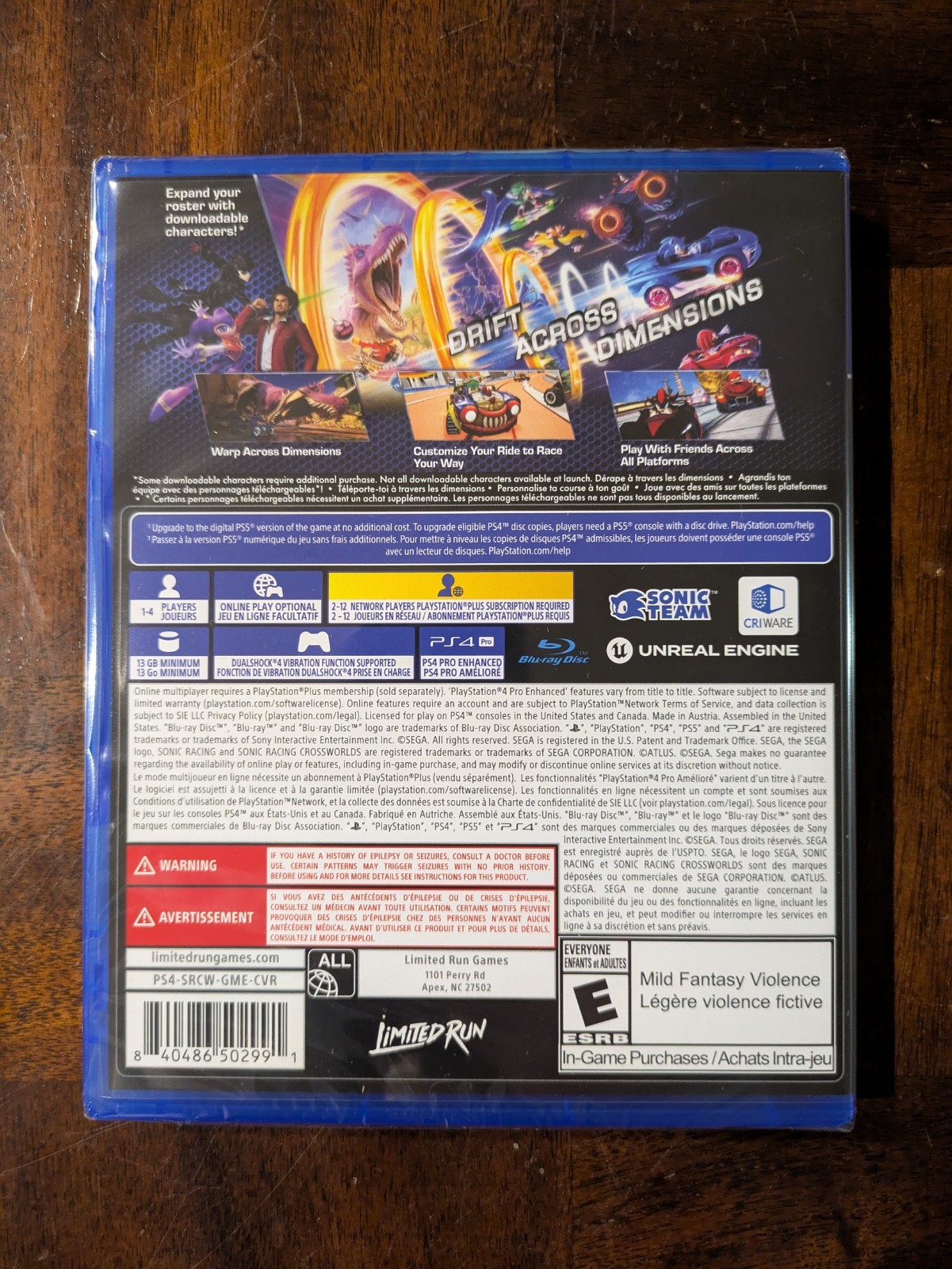 Sonic Racing Cross Worlds PS4 Physical Limited Run Games Rare US Version