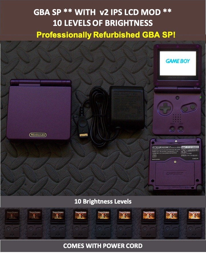 Nintendo Game Boy Advance GBA SP IPS MOD System 10 Level Brightness – Purple