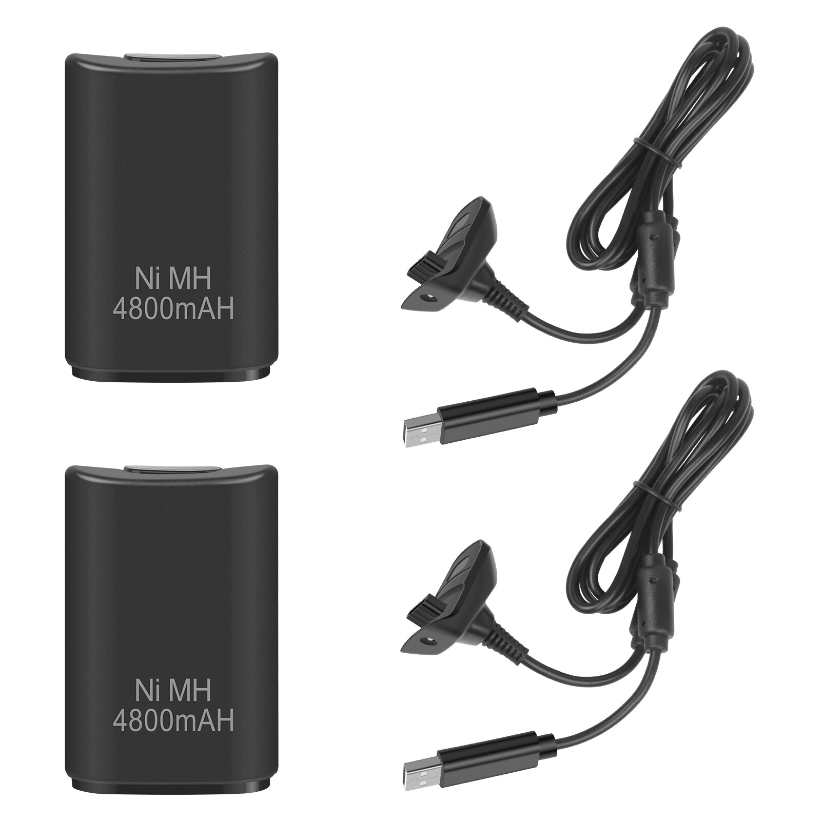 2Pcs Rechargeable Battery Pack USB 4800mAh Charger Cable For XBox 360 Controller