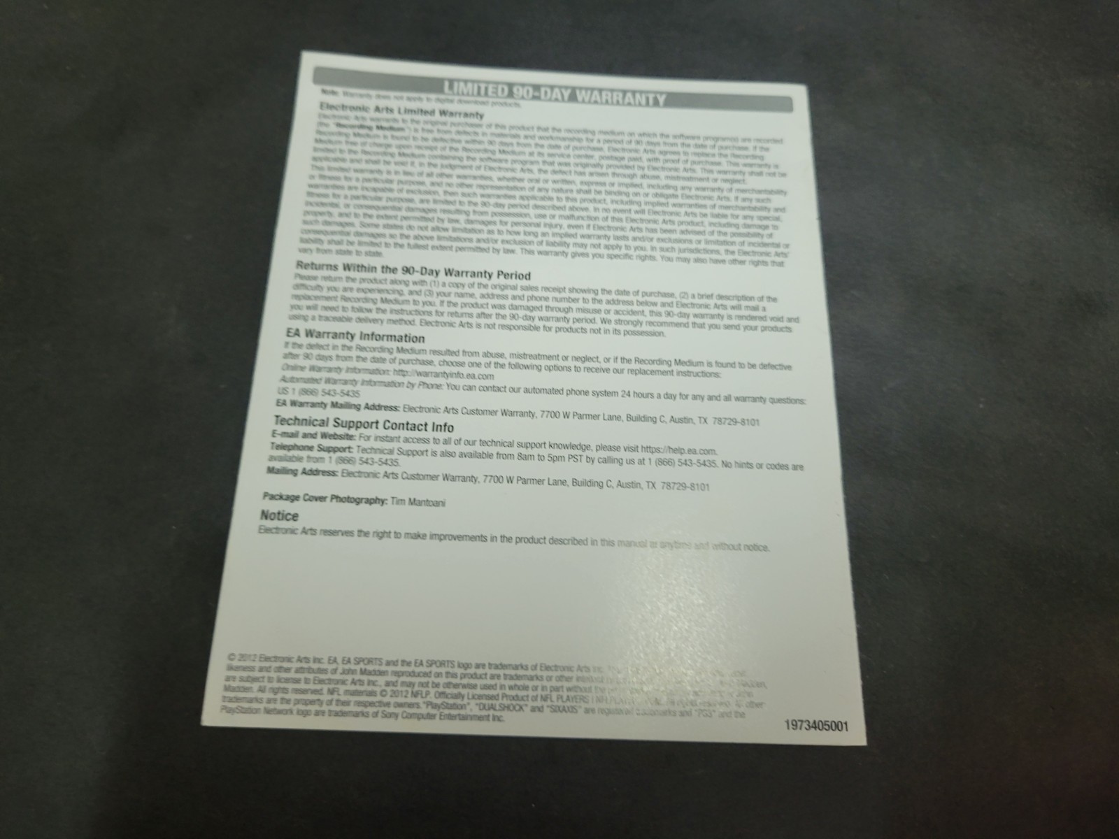 Madden 13 NFL Football 2013 Playstation 3 PS3 Instruction Manual Only