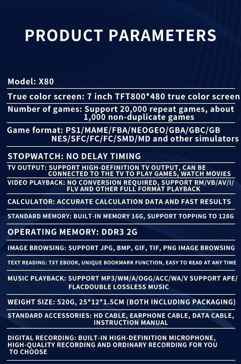X80 blue red Handheld Game Console 16gb 7 inch HD Retro Game Support TV Games
