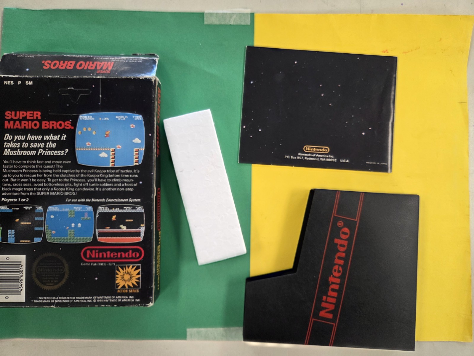 Super Mario Bros. (Nintendo NES, 1985) 5 Screw Hang Tab Box Manual Foam &sleeve