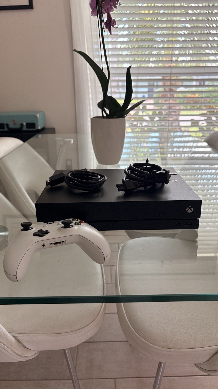 Microsoft Xbox One X 1TB 4K UHD Black Console w/ White Controller & Cables