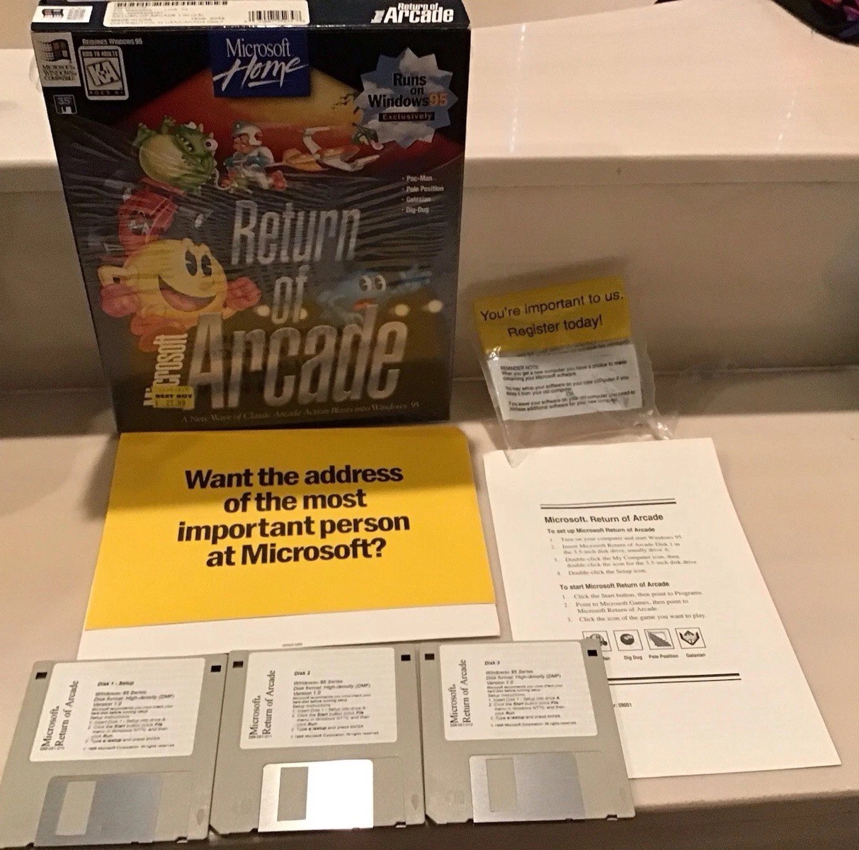 MS Home Return Of Microsoft Arcade game for Win95 3.5in Diskettes Big Box