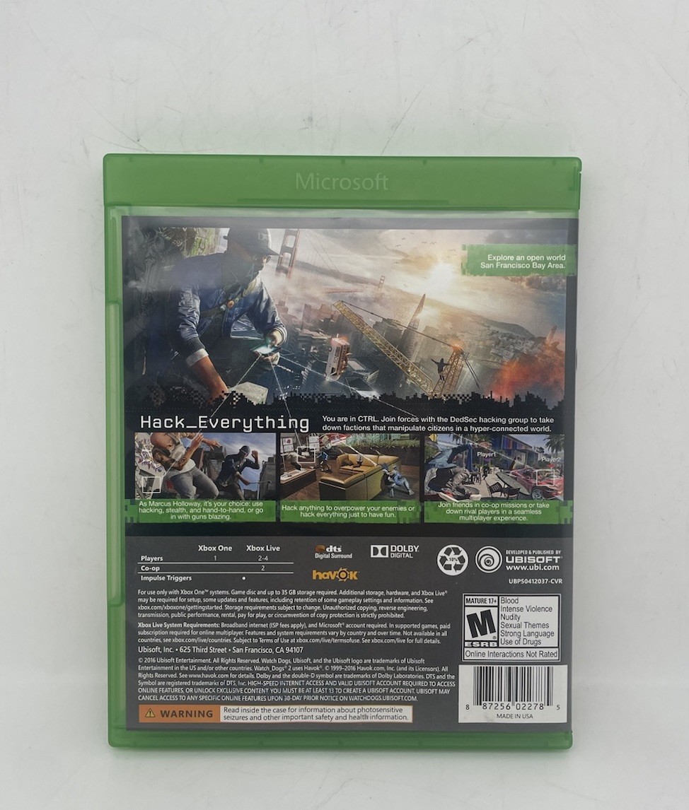 Watch Dogs 2 – Microsoft Xbox One-Tested And Working/ Complete W/ Inserts