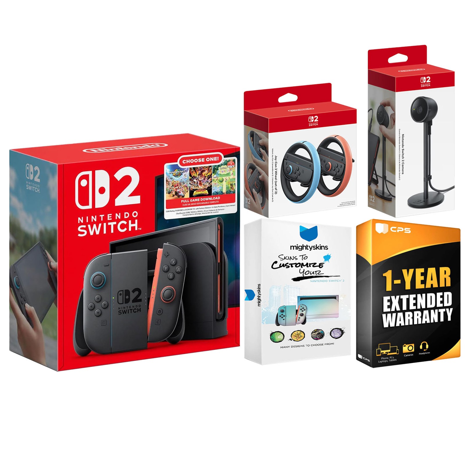 Nintendo Switch 2 Choose Your Game with Joy Con Wheels and Camera Bundle