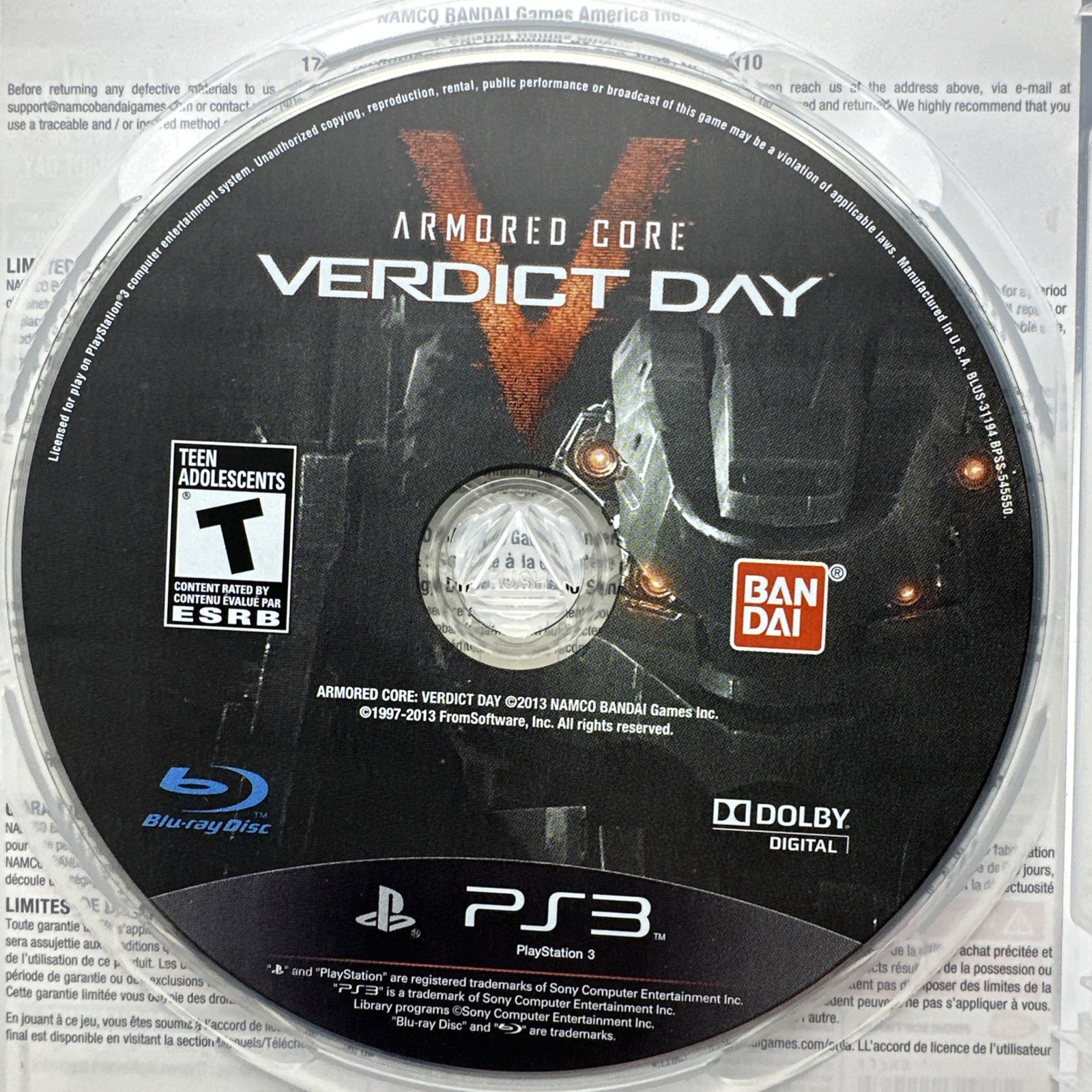 Armored Core Verdict Day PS3 NTSC-U *RARE* English Copy USA SELLER