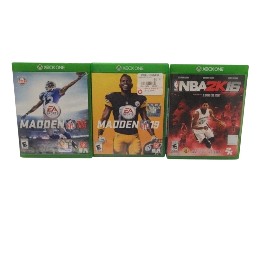 Madden NFL 16 Madden NFL 19 NBA 2K16 Xbox One Sports Game Lot 3 NTSC-U/C