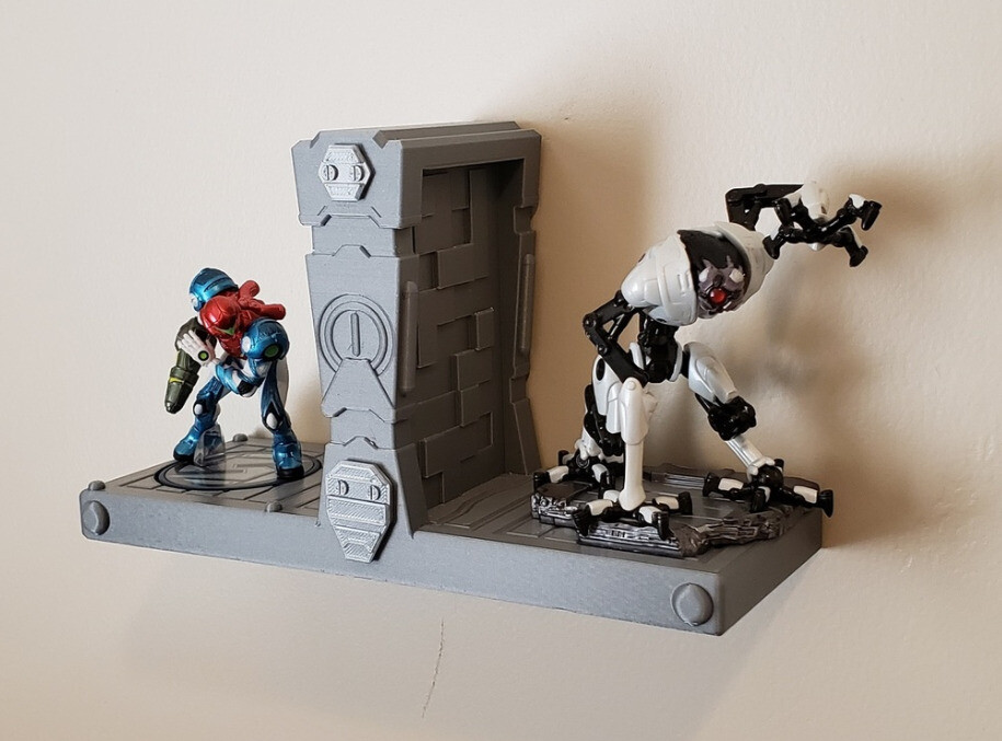 Metroid Dread Amiibo Stand Detailed Wall Mount Platform (Silver) Holds 2 Figures