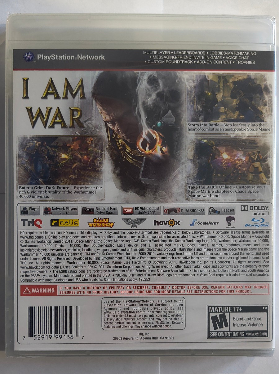 Warhammer 40,000: Space Marine (PlayStation 3, 2011) – Brand New Factory Sealed