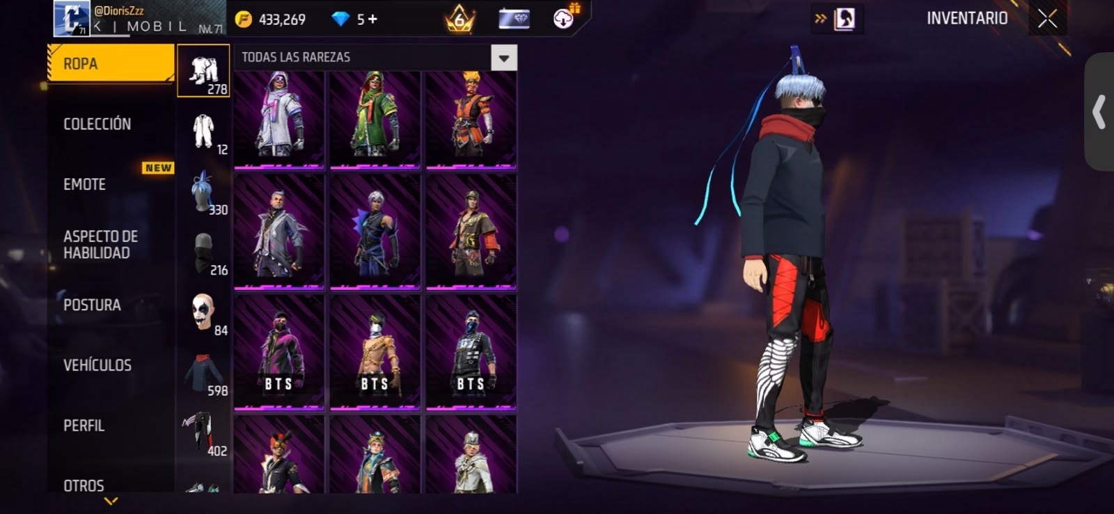 Free Fire Mobile Game Account, BTS Skins, Weapons, Medals, Digital