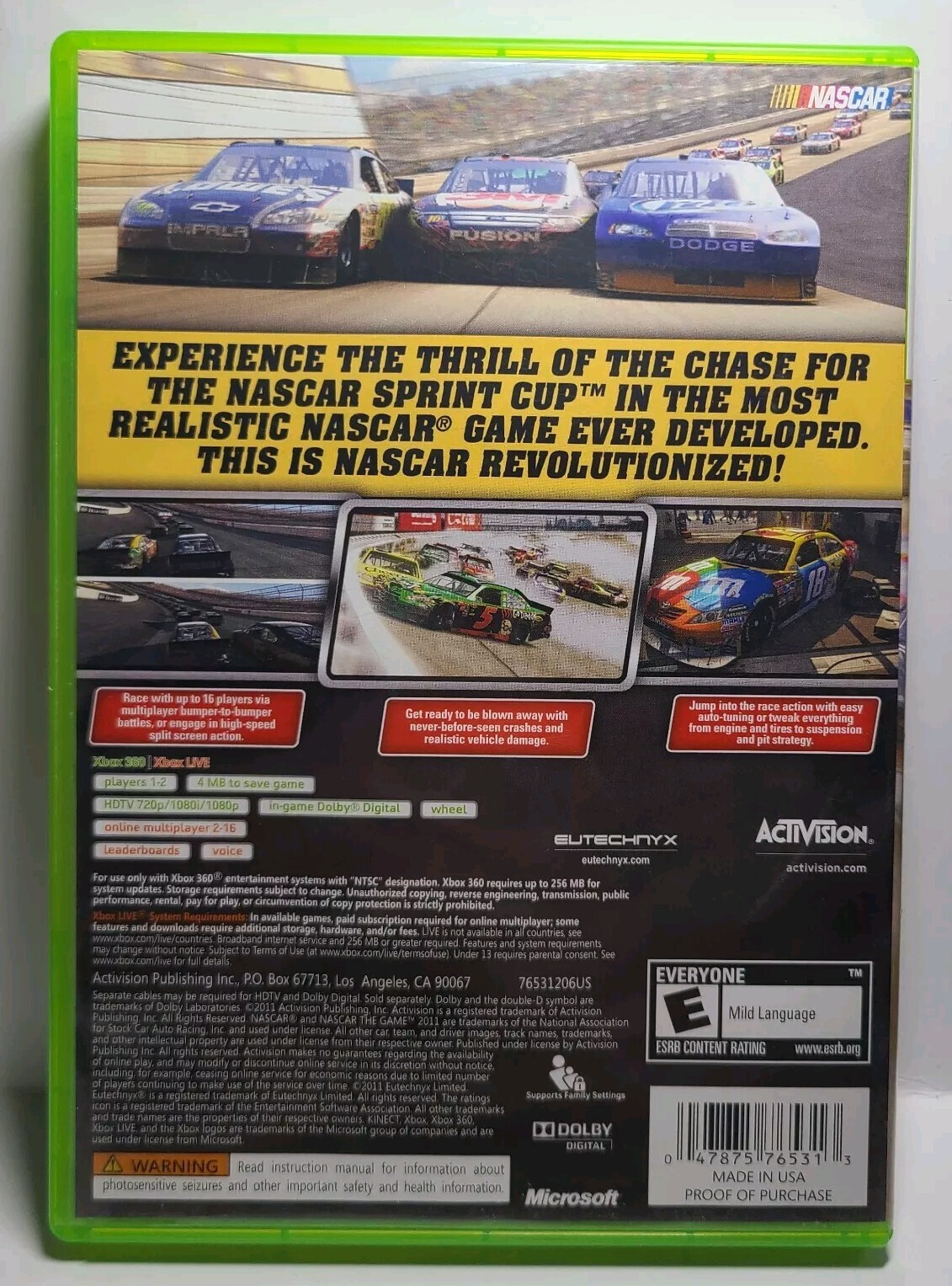 NASCAR The Game 2011 for Microsoft Xbox 360 2011, CIB, Tested and Works