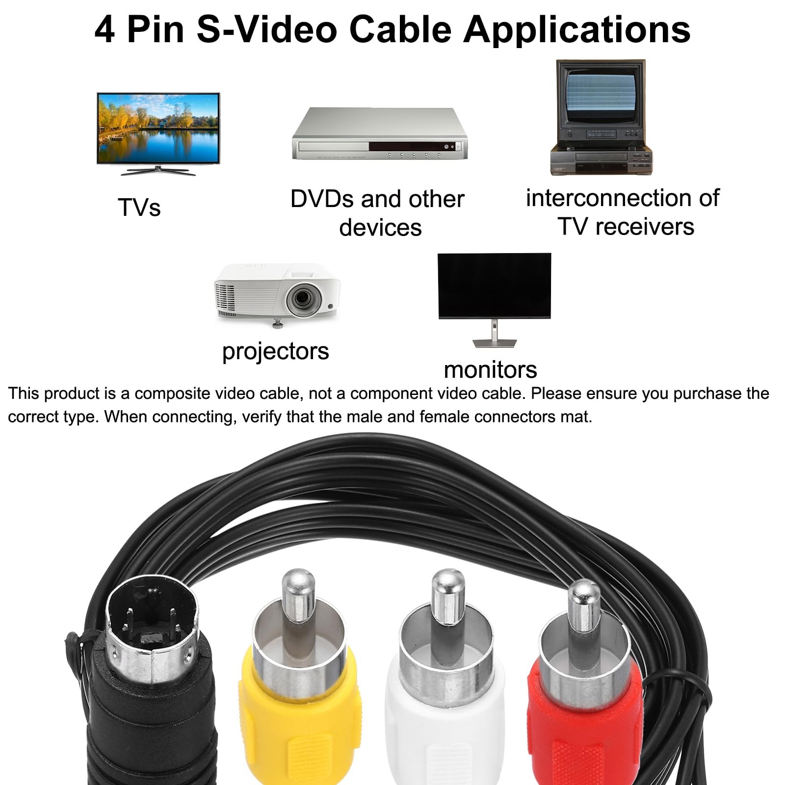 MECCANIXITY S Video Cable 5ft, 4 Pin S-Video Male to 3 RCA 1.5M