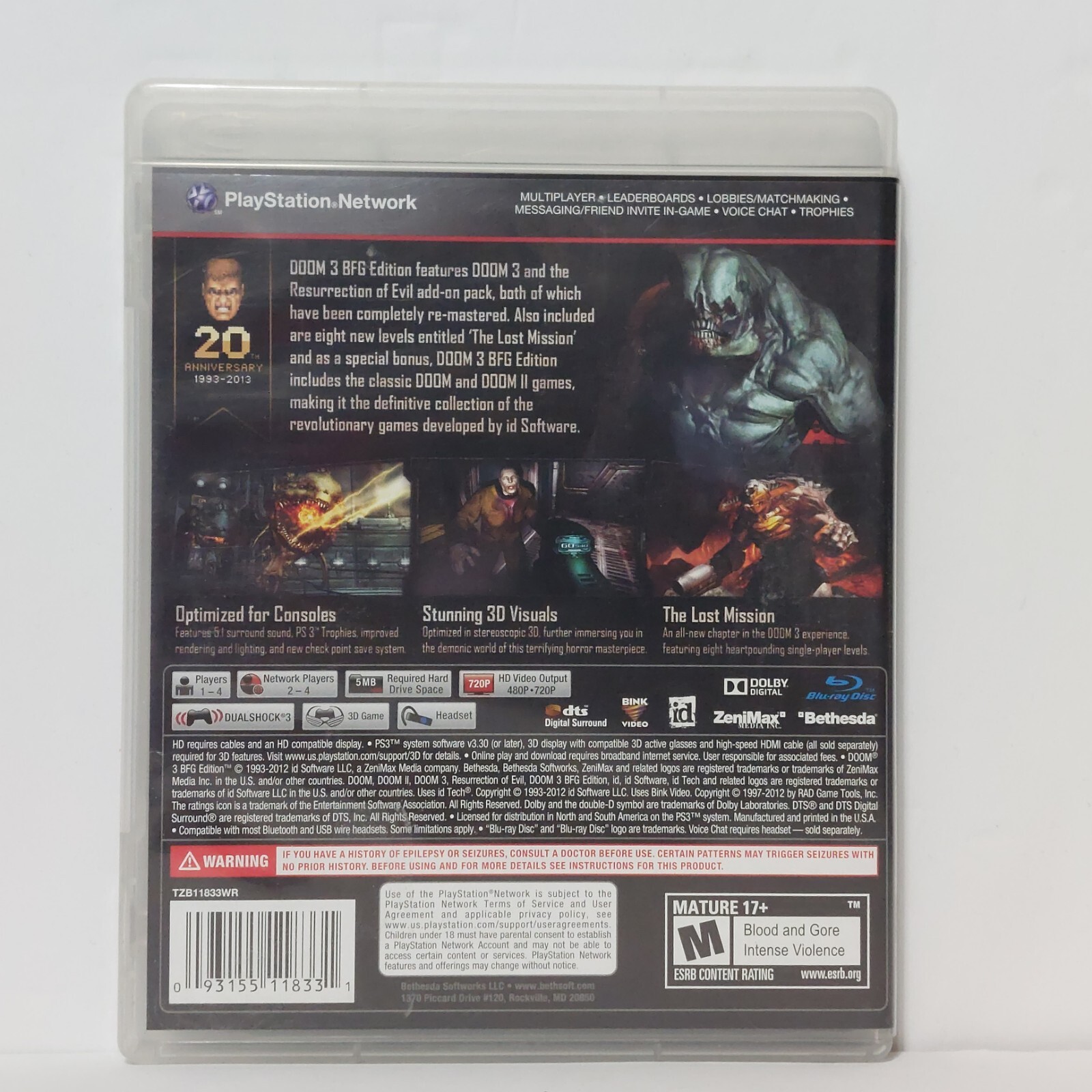 Doom 3 BFG Edition PS3 CIB Complete Tested & Working