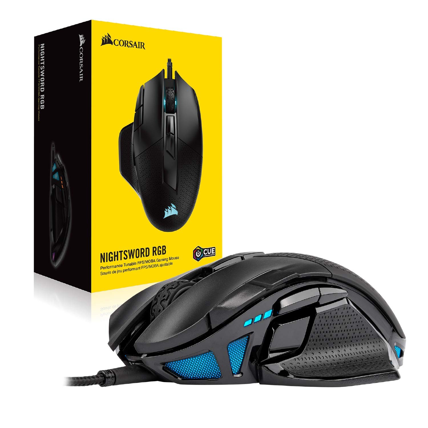 Corsair Nightsword Rgb Gaming Mouse For Fps Moba – 18000 Dpi – 10 Programmable
